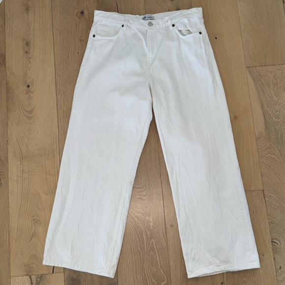 Zara TRF Mid-rise Wide Leg Baggy White Jeans Size 12 - Picture 2 of 7